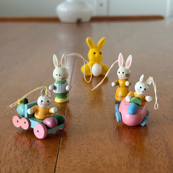 Other - 4 Wooden Easter Tree Ornaments with 1 Flocked Bunny Decor or Crafting